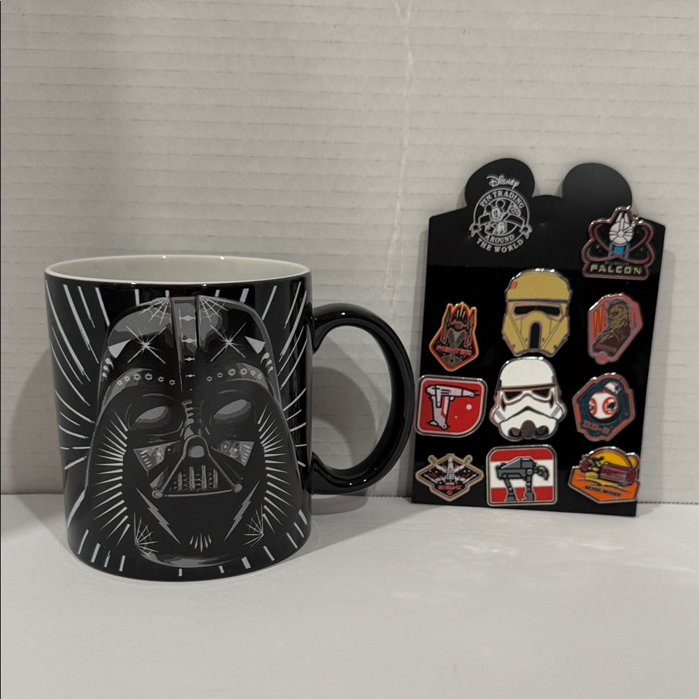 Star Wars Paris Disney Park Pin Collection Set & Darth Vader Mug